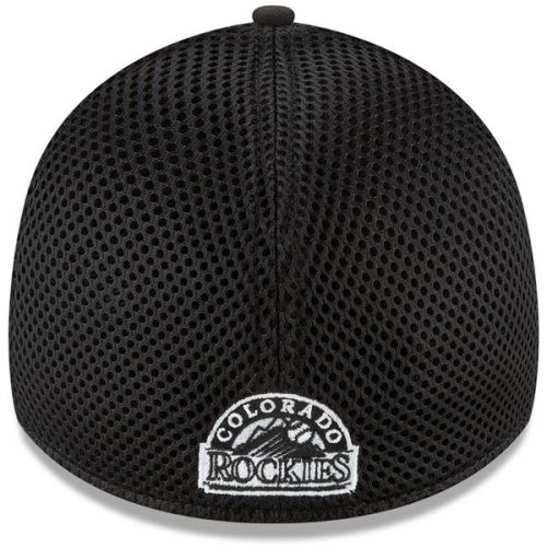  Men's Colorado Rockies New Era Black Neo 39THIRTY Unstructured Flex Hat
