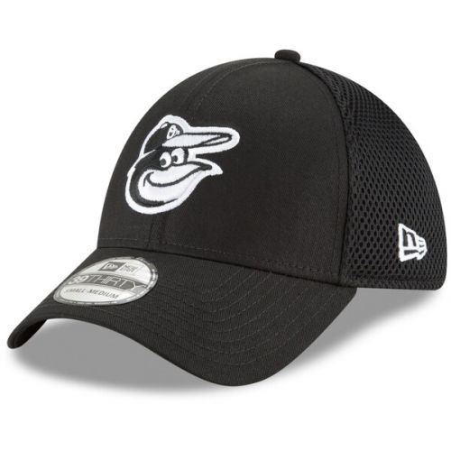  Men's Baltimore Orioles New Era Black Neo 39THIRTY Unstructured Flex Hat