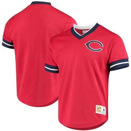  Mitchell & Ness Men's Cleveland Indians Mitchell & Ness Red Mesh V-Neck Jersey