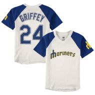 Youth Seattle Mariners Ken Griffey Jr. Majestic CreamNavy Game Tradition Name & Number V-Neck T-Shirt