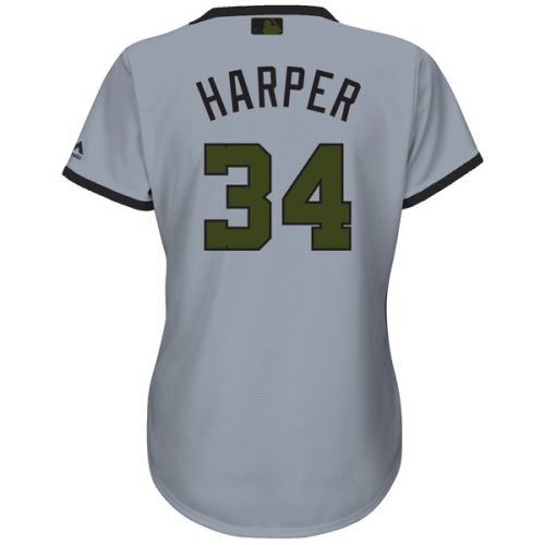  Women's Washington Nationals Bryce Harper Majestic Gray 2018 Memorial Day Cool Base Player Jersey