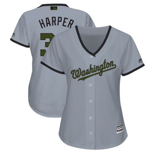  Women's Washington Nationals Bryce Harper Majestic Gray 2018 Memorial Day Cool Base Player Jersey