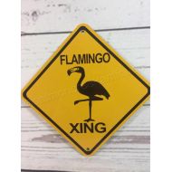 SalmonCreekAntiques Flamingo Xing Mini Metal Yellow Beach Caution Crossing Sign 6x6 or 12x12 NEW (2 sizes available)