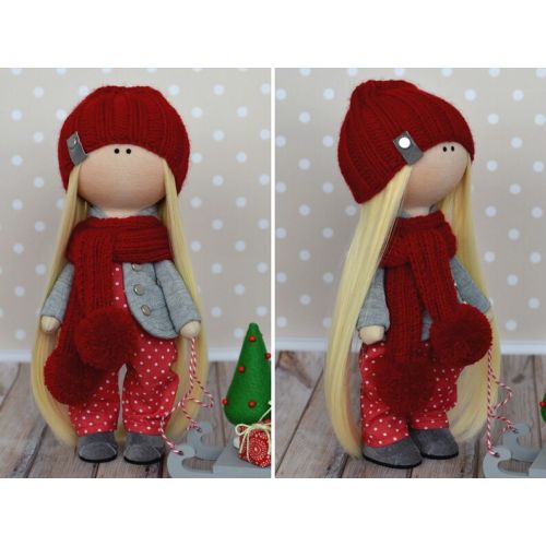  AnnKirillartPlace Christmas Rag Doll Winter Gift Doll Xmas Art Doll Nursery Soft Doll Handmade Baby Doll Red Tilda Doll Unique Textile Winter Doll by Olga G