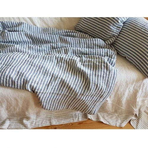  DejavuLinen Soft linen duvet set blue white striped - nautic pure linen duvet cover, pillowcases - blue striped Twin Queen Cal King linen bedding set