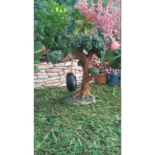  BarbarasBoutiqueShop Fairy Garden Miniature Tire Swing in a Tree, Resin Fairy Garden Tire Swing For Fairy Garden, Fairy Garden Accessory, Swing Fairies & Gnomes