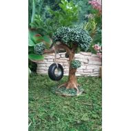 BarbarasBoutiqueShop Fairy Garden Miniature Tire Swing in a Tree, Resin Fairy Garden Tire Swing For Fairy Garden, Fairy Garden Accessory, Swing Fairies & Gnomes