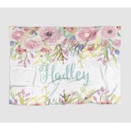 PreppyPinkPineapples Watercolor Floral | Personalized blanket for kids, Baby Girl, Baby Blanket, Personalized Gift, Milestone Floral Blanket, Swaddle Blanket