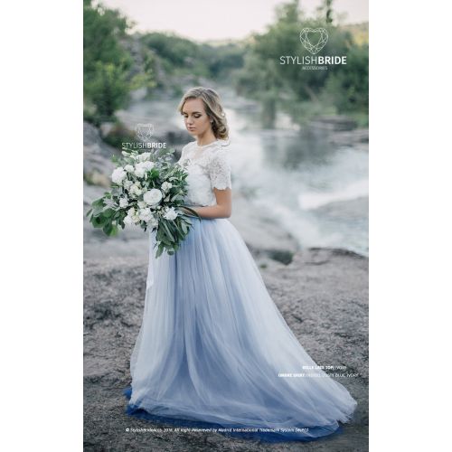 StylishBrideAccs Dusty Blue & Indigo Ombre Wedding Tulle Skirt, Ombre Blue Tulle Skirt Bridal Dress, Rustic 2019 Engagement Ombre Skirt
