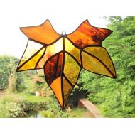 Moonziecrafts Stained glass maple leaf in brownsoranges