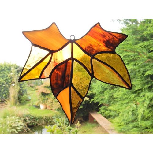  Moonziecrafts Stained glass maple leaf in brownsoranges