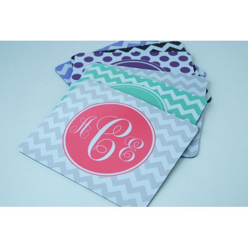  Hhprint Set of Six Personalized Monogrammed Mousepads, Teachers, Bridesmaids Gifts, Cute Office Desk Accessories, Polka Dot, Chevron Mouse Pad