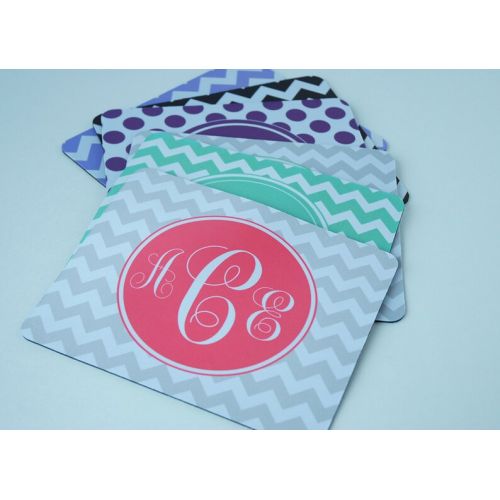  Hhprint Set of Six Personalized Monogrammed Mousepads, Teachers, Bridesmaids Gifts, Cute Office Desk Accessories, Polka Dot, Chevron Mouse Pad