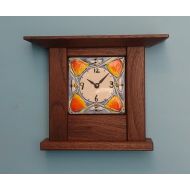 CindySearles Bungalow, Arts and Crafts, Mission Style, California Poppy, Hand made Clock, Wedding Gift