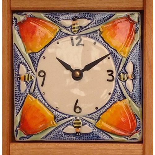 CindySearles Bungalow, Arts and Crafts, Mission Style, California Poppy, Hand made Clock, Wedding Gift