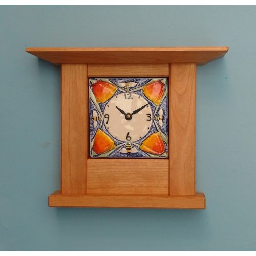  CindySearles Bungalow, Arts and Crafts, Mission Style, California Poppy, Hand made Clock, Wedding Gift