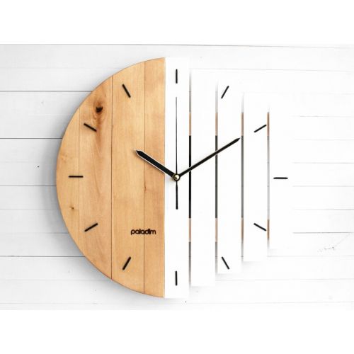  Paladim 12 Geometric Wall Clock, 30cm Industrial Wooden Clock - Minimalist Component Design and Unusual Modern Home and Office Decor of Wood, Gift