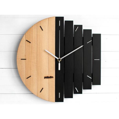  Paladim 12 Geometric Wall Clock, 30cm Industrial Wooden Clock - Minimalist Component Design and Unusual Modern Home and Office Decor of Wood, Gift