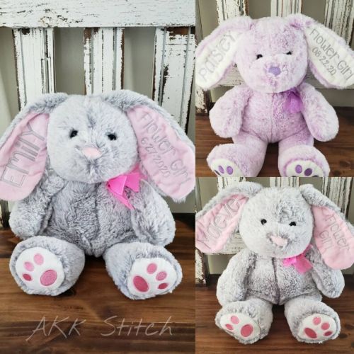  AKkStitch Personalized Flower Girl Gift- Monogrammed Bunny- Custom Embroidered Gift- Newborn Announcement- New Baby Shower- Flower Girl- Easter Bunny
