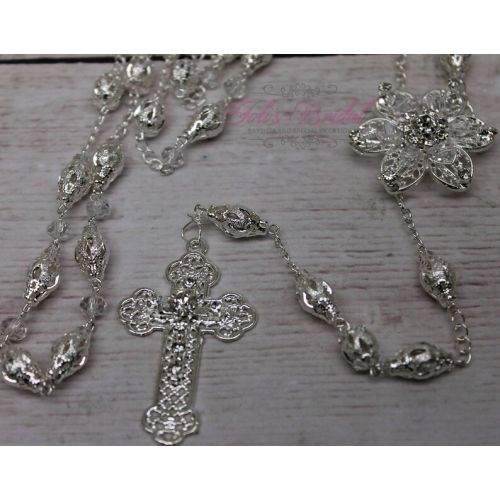  YolisBridal FAST SHIPPING!! Handcrafted Beautiful Silver Rosary, Communion Rosary, Rosary Gift, Confirmation Rosary, Christening Rosary, Baptism Rosary