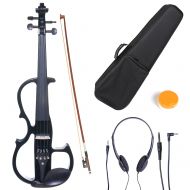 Cecilio Full Size Left-Handed Solid Wood Electric Silent Violin with Ebony Fittings L44CEVN-L2BK Metallic Black
