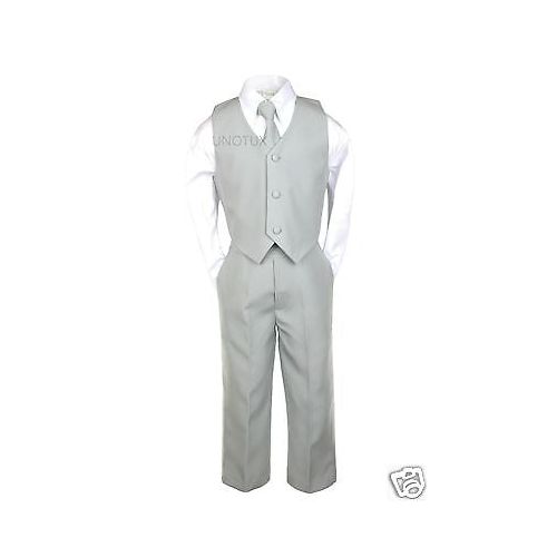  Unotux Baby Boys Toddler Teen Wedding Formal Party Vest Set Silver Gray Grey Suits S-20