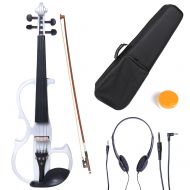 Cecilio Full Size Left-Handed Solid Wood Electric Silent Violin with Ebony Fittings-L44CEVN-L2W Pearl White