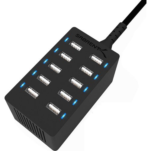  Sabrent AX-TPCS 60W 10-Port Desktop USB Rapid Charger, Black