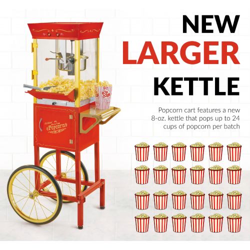  Nostalgia 53-In. Vintage Professional Kettle Popcorn Cart - 8-Ounce Kettle, CCP510