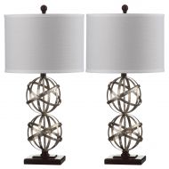 Safavieh Haley Double Sphere Table Lamp with CFL Bulb, Antique Silver with Off-White Shade, Set of 2