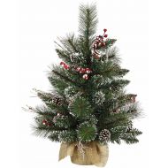 Vickerman 2 Snow Tipped Pine and Berry Artificial Christmas Tree, Unlit