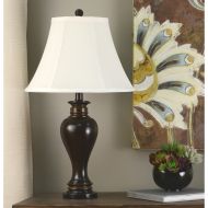 Decor Therapy Walnut Ridge Bronze Resin Table Lamp with Barclay Gold Highlights and Soft Cream Silken Shade