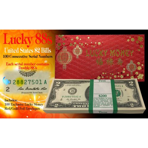  Walmart CNY Lucky Money $2 Bills BEP Pack of 100 Consecutive - All Double 88 Serial #’s