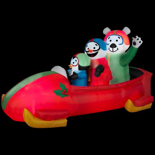 인플레터블 Gemmy Industries Gemmy Airblown Animated Bobsled Team Penguin, Snowman And Teddy Bear Inflatable