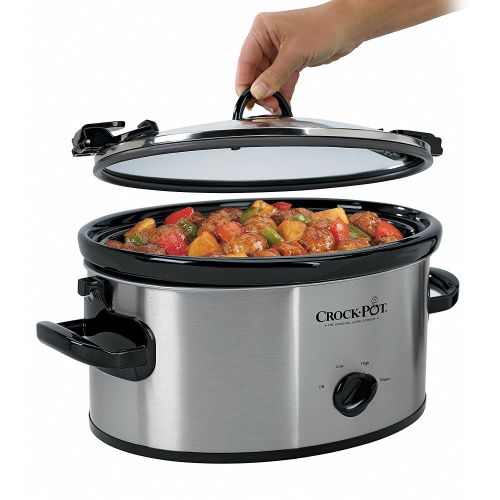크록팟 Crock-Pot Cook N Carry 6-Quart Oval Manual Portable Slow Cooker, Stainless Steel, SCCPVL600S