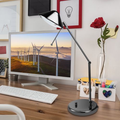  Victory Light V-light Halogen Desk Lamp with 3-Point Adjustable Arm and Dimmer Switch, Black Chrome Finish