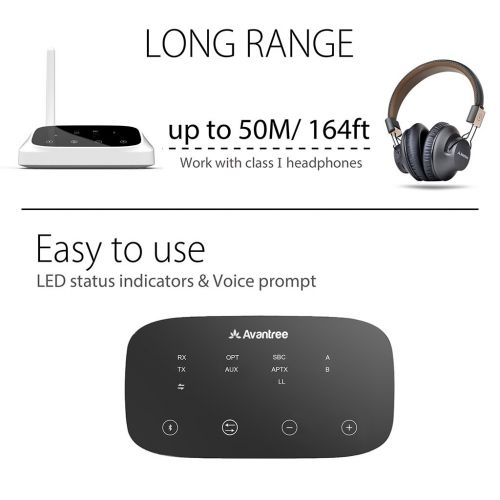 Avantree LONG RANGE Bluetooth Transmitter and Receiver 2-in-1 for TV  Speakers, Voice Prompt, aptX Low Latency, Support Optical & 3.5mm Audio - Oasis