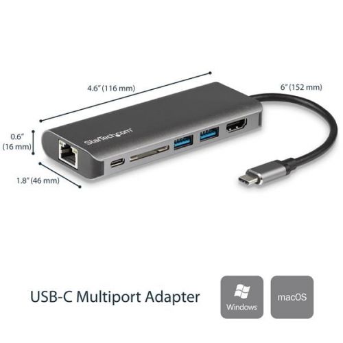  StarTech USB-C Multiport Adapter - SD card reader - Power Delivery - 4K HDMI - GbE - 2x USB 3.0