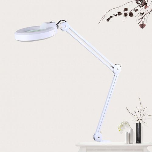  WALFRONT LED Magnifier Lamp,5X Magnifying Glass Desk Table Mounted Clamp With Lamp And Base Holder For Jewelry Tool Coin