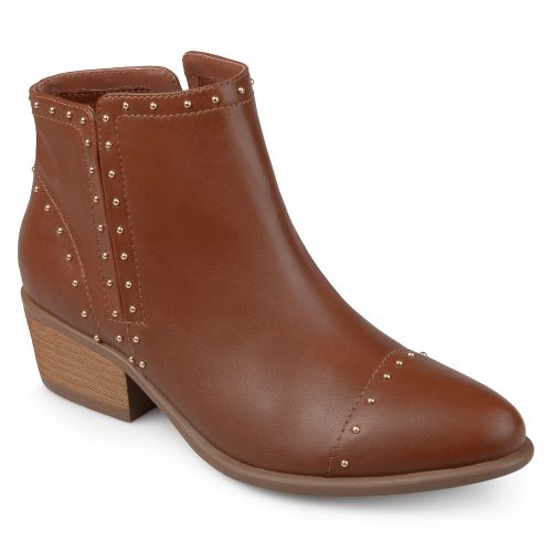  Brinley Co. Womens Faux Leather Stacked Heel Studded Ankle Boots