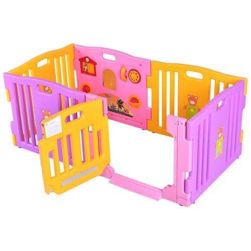코스트웨이 Costway Pink 6 Panel Baby Playpen Kids Safety Play Center Yard Home Indoor Outdoor Pen