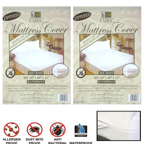  AllTopBargains 2 Queen Size Zippered Mattress Cover Waterproof Bed Bug Dust Mite Protect Fabric