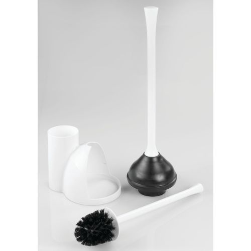  InterDesign Una Slim Toilet Bowl Brush and Plunger Set for Bathroom Storage, White