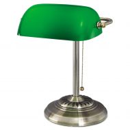 Alera Traditional Bankers Lamp, Green Glass Shade, Antique Brass Base, 14h