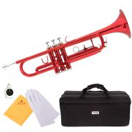 Mendini by Cecilio MTT-RL Red Lacquer Brass Bb Trumpet with Durable Deluxe Case and 1 Year Warranty