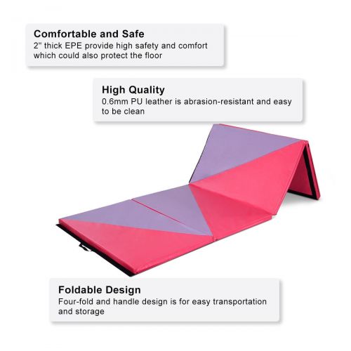 코스트웨이 Costway 4x10x2 Gymnastics Mat Thick Folding Panel Gym Home Exercise PinkPurple