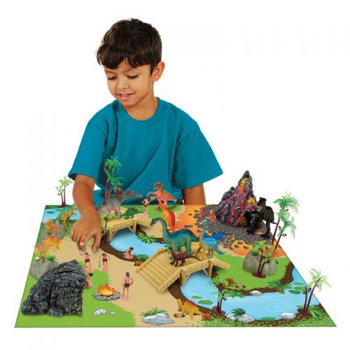 브라이벨리 Imagination Generation 100 Piece Dinosaur and Cave Man Prehistoric Playset with Play Mat and Carrying Case by Imagination Multi-Colored