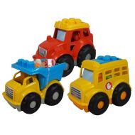 Mega Bloks SET OF 3 First Builder Vehicles (Lil Dump Truck, Lil Tractor & Lil School Bus)