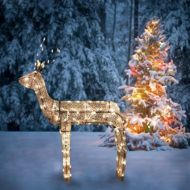 Northlight 48 3-D Glitter Animated Standing Buck Reindeer Lighted Christmas Yard Art Decoration - Clear Lights