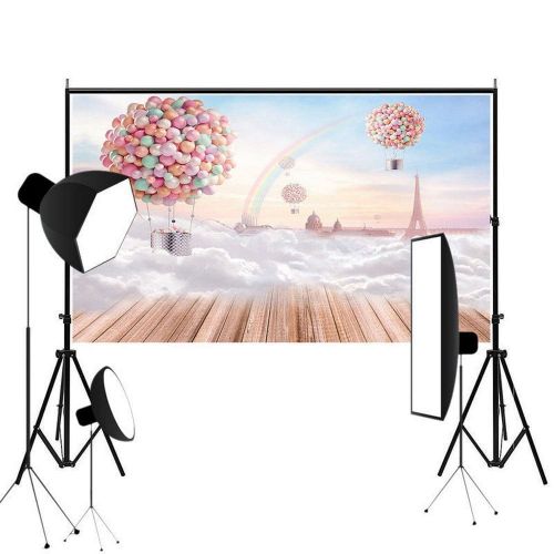  GreenDecor Polyster 7x5ft 3D Romantic Hot Air Balloon Rainbow White Snow on the Floor Blue Sky Wedding Backdrop Background for Studio Photography